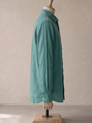 LINEN BLEND BUTTON DOWN SHIRT - TURQOUISE (4)